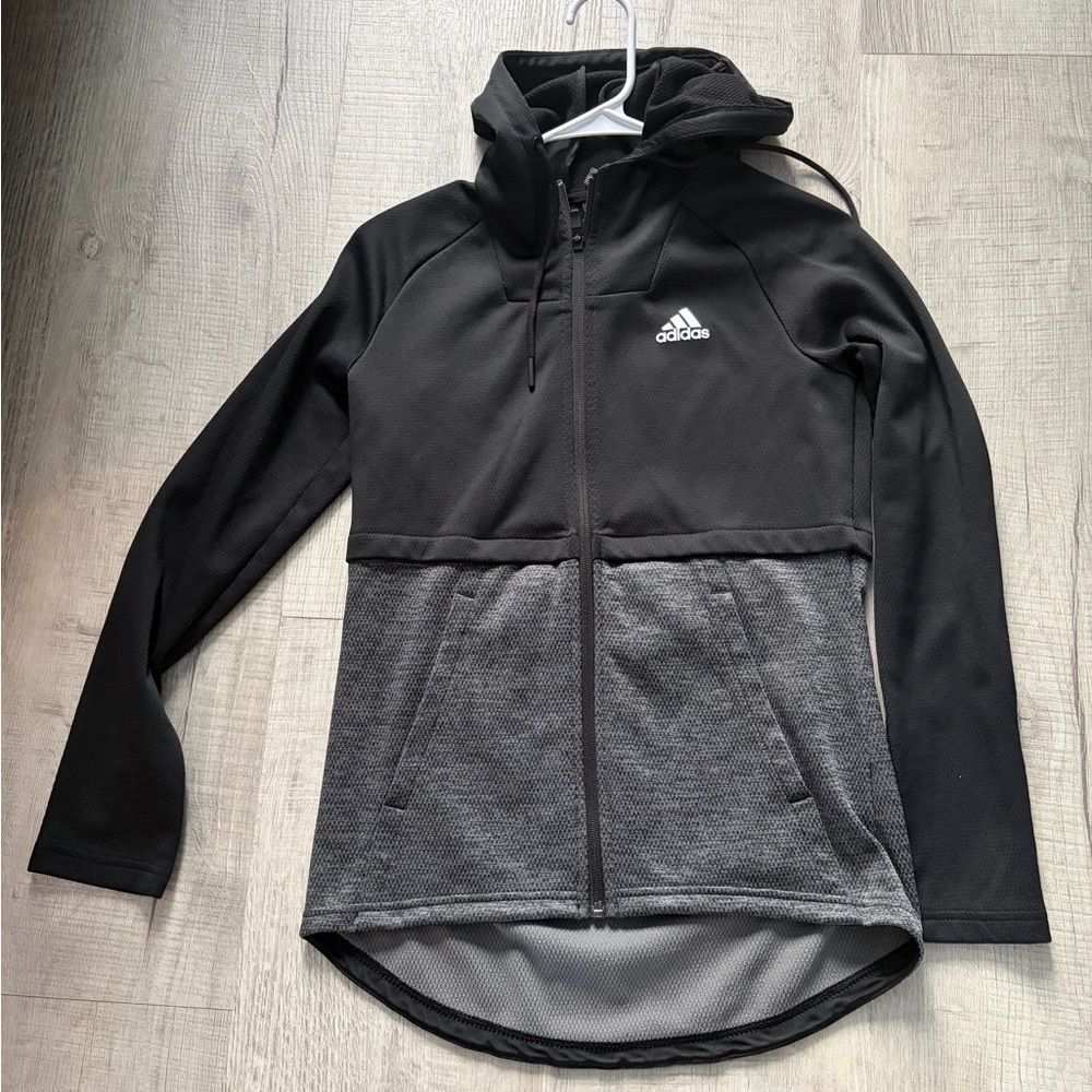 Adidas Black and Gray Women's Zip up Hoodie